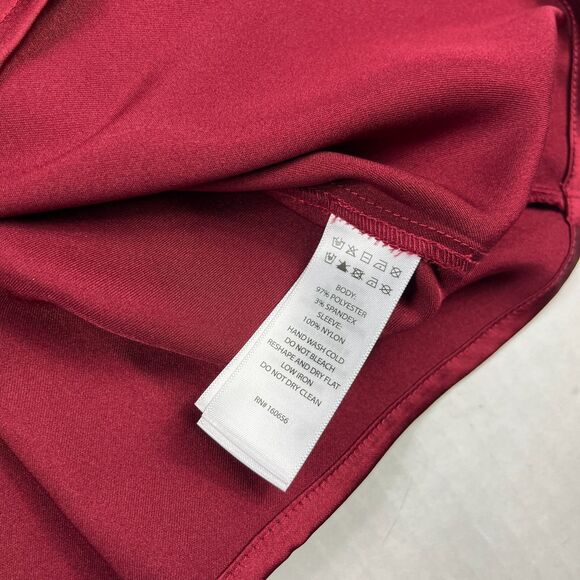 Nicole Miller New York Satin Neck Tie Blouse Red Lace Short Sleeve Shirt SMALL - Picture 9 of 11